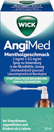 WICK AngiMed Spray zur Anwendung in der Mundhöhle 2mg/ml + 0,5mg/ml Chlorhexidinbis(D-gluconat)/Lidocainhydrochlorid-Monohydrat mit Mentholgeschmack WICK