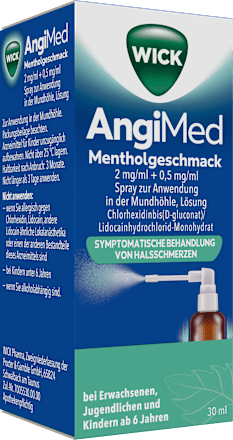 WICK AngiMed Spray zur Anwendung in der Mundhöhle 2mg/ml + 0,5mg/ml Chlorhexidinbis(D-gluconat)/Lidocainhydrochlorid-Monohydrat mit Mentholgeschmack WICK