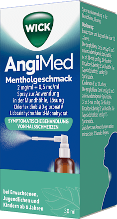 WICK AngiMed Spray zur Anwendung in der Mundhöhle 2mg/ml + 0,5mg/ml Chlorhexidinbis(D-gluconat)/Lidocainhydrochlorid-Monohydrat mit Mentholgeschmack WICK
