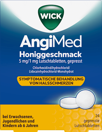 WICK AngiMed Lutschtabletten 5mg/1mg Chlorhexidindihydrochlorid/Lidocainhydrochlorid Monohydrat mit Honiggeschmack WICK