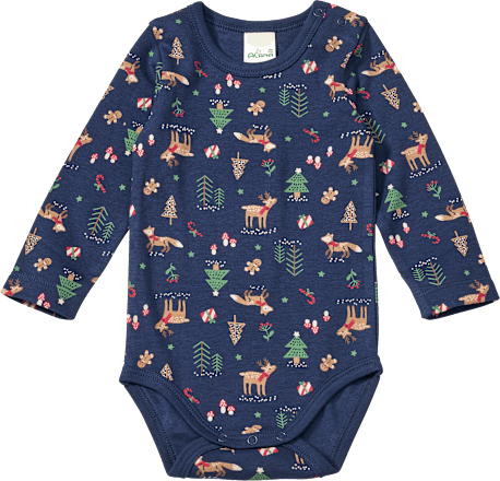 Body Langarm mit Weihnachts-Muster, blau, Gr. 62/68 ALANA