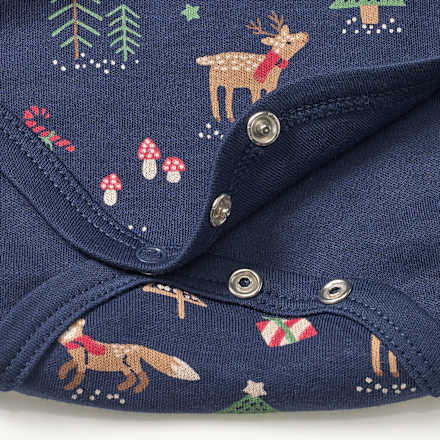 Body Langarm mit Weihnachts-Muster, blau, Gr. 62/68 ALANA