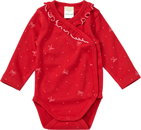 Wickelbody Langarm mit Schleifen-Muster, rot, Gr. 50/56 ALANA