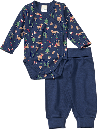 Set mit Wickelbody und Hose mit Weihnachts-Muster, blau, Gr. 50/56 ALANA