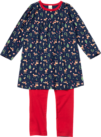 Nachthemd mit Weihnachts-Muster und Leggings, blau + rot, Gr. 110/116 ALANA