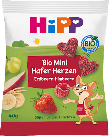Bio mini zabszívek eperrel és málnával, 3 éves kortól HiPP