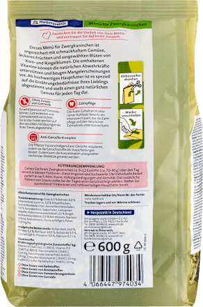Nagerfutter Menü für Zwergkaninchen, getreidefrei Dein Bestes
