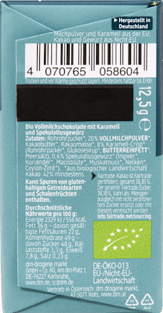 Vollmilch Schokolade mit Karamell und Spekulatiusgewürz, Adventskalender zum Selbstgestalten 2026 dmBio