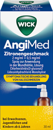 WICK AngiMed Spray zur Anwendung in der Mundhöhle 2mg/ml + 0,5mg/ml Chlorhexidinbis(D-gluconat)/Lidocainhydrochlorid-Monohydrat mit Zitronengeschmack WICK
