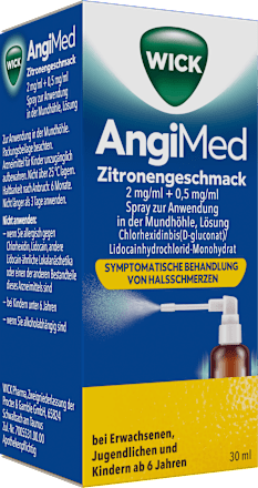 WICK AngiMed Spray zur Anwendung in der Mundhöhle 2mg/ml + 0,5mg/ml Chlorhexidinbis(D-gluconat)/Lidocainhydrochlorid-Monohydrat mit Zitronengeschmack WICK