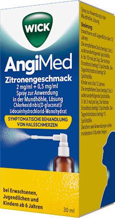 WICK AngiMed Spray zur Anwendung in der Mundhöhle 2mg/ml + 0,5mg/ml Chlorhexidinbis(D-gluconat)/Lidocainhydrochlorid-Monohydrat mit Zitronengeschmack WICK