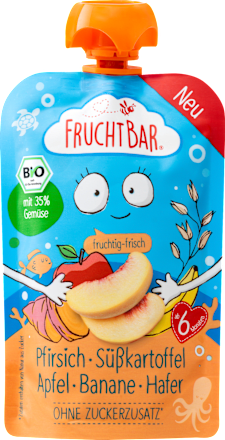 Quetschie Pfirsich, Süßkartoffel, Apfel, Banane & Hafer ab 6 Monaten FruchtBar