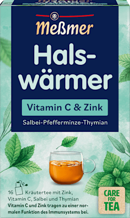 Kräutertee, Halswärmer mit Zink, Vitamin C, Salbei & Thymian (16 Beutel) Meßmer