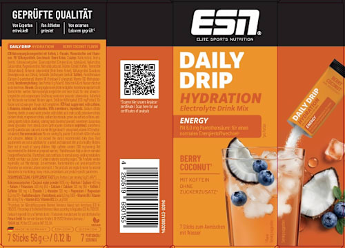 Daily Drip Hydration Energy Sticks 7 St, Berry Coconut ESN