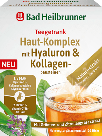 Teegetränk, Haut-Komplex mit Hyaluron & Kollagenbausteinen (10 Sticks) Bad Heilbrunner