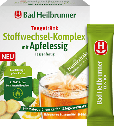 Teegetränk, Stoffwechsel-Komplex mit Apfelessig (10 Sticks) Bad Heilbrunner