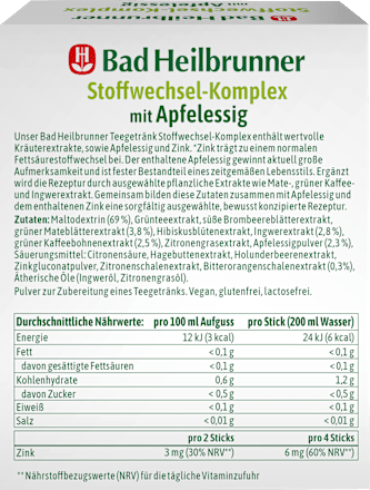 Teegetränk, Stoffwechsel-Komplex mit Apfelessig (10 Sticks) Bad Heilbrunner