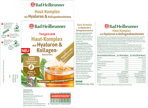 Teegetränk, Haut-Komplex mit Hyaluron & Kollagenbausteinen (10 Sticks) Bad Heilbrunner
