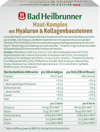 Teegetränk, Haut-Komplex mit Hyaluron & Kollagenbausteinen (10 Sticks) Bad Heilbrunner