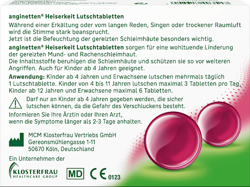 Lutschtabletten Heiserkeit zuckerfrei Kirsche anginetten