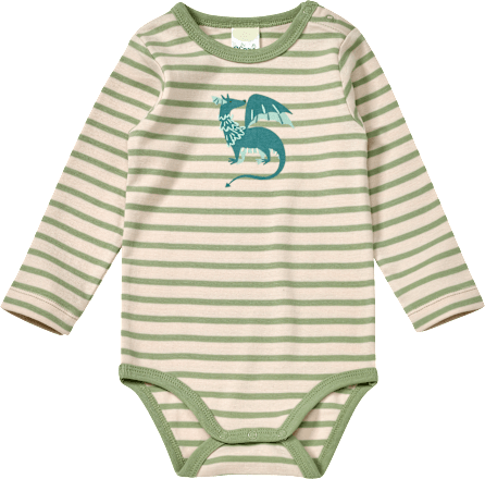 Body Langarm mit Drachen-Motiv, grün + beige, Gr. 86/92
 ALANA