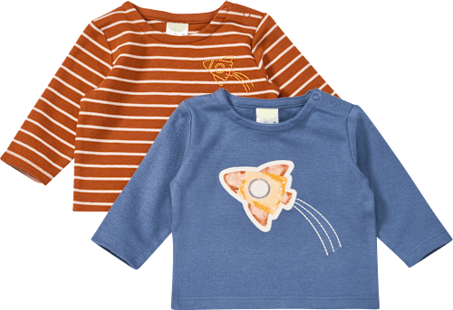 Langarmshirts mit Raketen-Motiv und Streifen-Muster, braun + blau, Gr. 56 ALANA