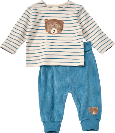 Set mit Langarmshirt & Velours-Hose mit Bären-Motiv, blau + beige, Gr. 62 ALANA