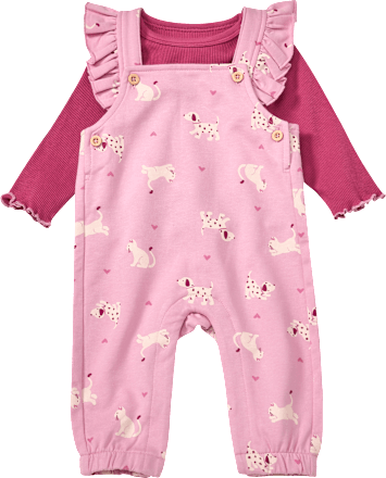 Set mit Langarmshirt & Latzhose mit Hunde-Katzen-Muster, rosa, Gr. 62 ALANA
