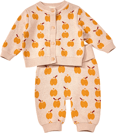 Set mit Strickjacke & Strickhose mit Mitwachsfunktion & Apfel-Muster, beige, Gr. 56 ALANA