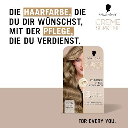 Dauerhafte Coloration Creme Supreme - Nr. 8-16 Kühles Aschblond Schwarzkopf CREME SUPREME