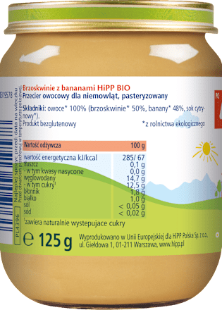 Brzoskwinie z bananami BIO, po 4. miesiącu HiPP