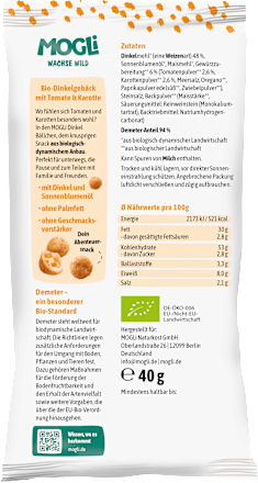 Kindersnack Dinkelbällchen Tomate und Karotte MOGLi