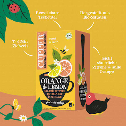 Früchtetee, Orange & Lemon mit Orange & Zitrone (20 Beutel) Cupper