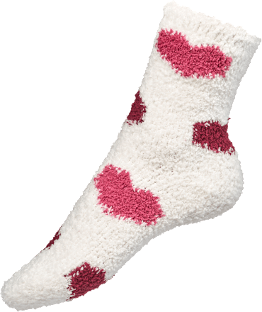 Kuschelsocken mit Herz-Muster weiß & rosa Gr. 35-38 Fascino