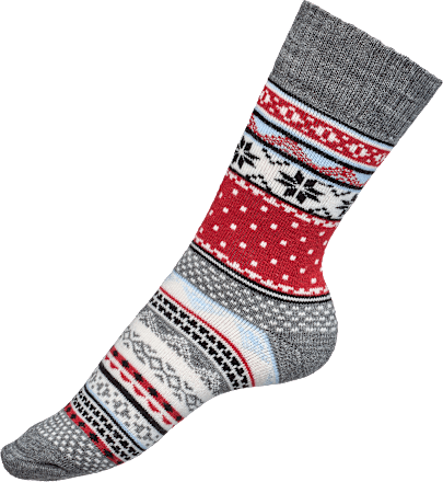 Socken mit Norweger-Muster grau & rot Gr. 35-38 Fascino