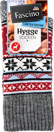 Socken mit Norweger-Muster grau & rot Gr. 35-38 Fascino