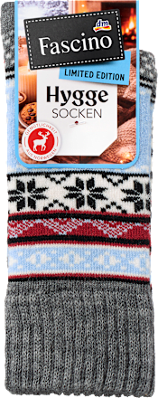 Socken mit Norweger-Muster grau & blau Gr. 35-38 Fascino
