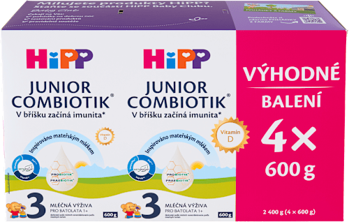 pokračovací mléčná kojenecká výživa 3 Junior Combiotik 12m, 4x600g HiPP