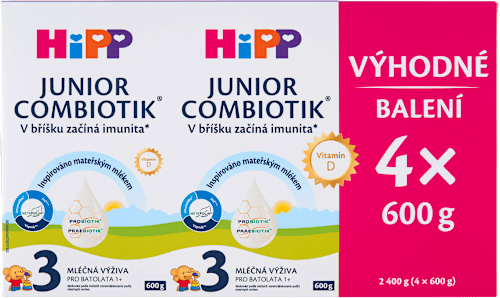 pokračovací mléčná kojenecká výživa 3 Junior Combiotik 12m, 4x600g HiPP