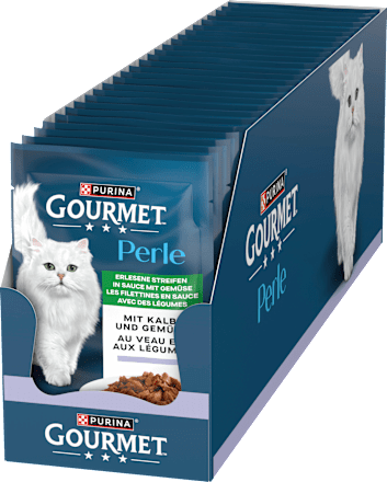 Nassfutter Katze mit Kalb & Gemüse, Perle - erlesene Streifen in Sauce Purina Gourmet