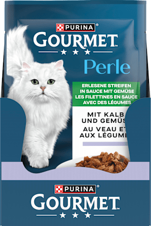 Nassfutter Katze mit Kalb & Gemüse, Perle - erlesene Streifen in Sauce Purina Gourmet