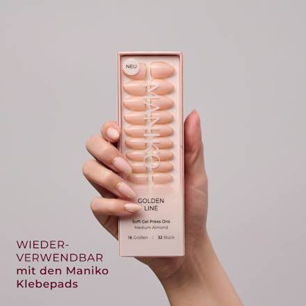 Künstliche Nägel Press Ons Medium Almond Golden Line Maniko