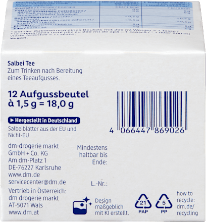 Kräutertee, Salbei Tee (12 Beutel) Mivolis