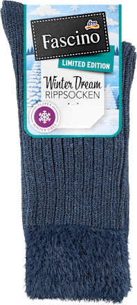 Socken mit Ripp-Struktur & Fluffy-Bund blau Gr. 35-38 Fascino