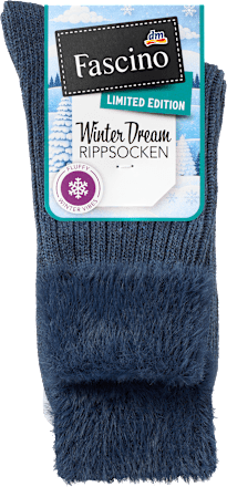Socken mit Ripp-Struktur & Fluffy-Bund blau Gr. 35-38 Fascino