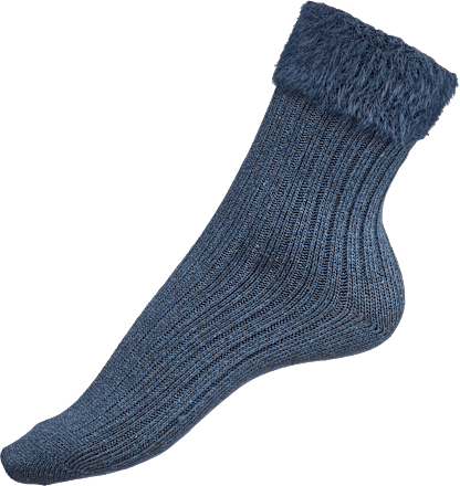 Socken mit Ripp-Struktur & Fluffy-Bund blau Gr. 35-38 Fascino