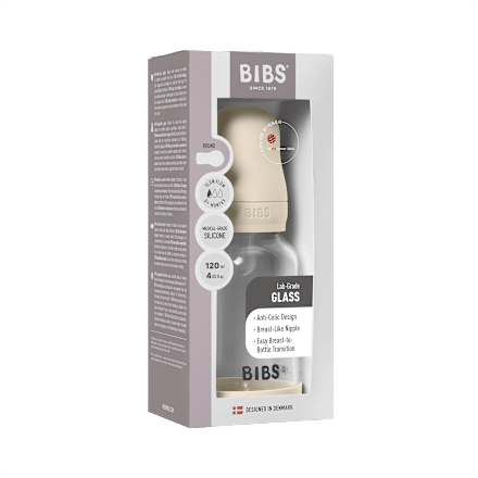 Steklena steklenička 120 ml, silikon - Ivory (počasen pretok) BIBS
