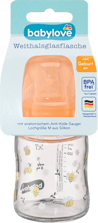 Babyflasche aus Glas Weithals orange, 120 ml babylove