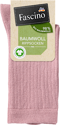 Socken mit Bio-Baumwolle & Ripp-Struktur rosa Gr. 35-38 Fascino