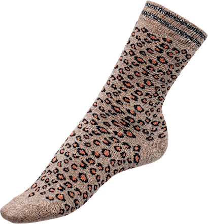 Socken mit Leo-Muster & Glitzer-Bund braun Gr. 35-38 Fascino